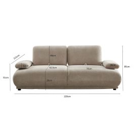 DKD Home Decor Sofá Urban Crudo 220x111x85 cm Poliéster con Respaldo y Brazos Abatibles Patas Madera