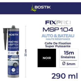 Bostik MSP 104 Sellador Adhesivo para Automoción y Náutica, Resistente a la Intemperie y Agua de Mar, Negro, 290 ml