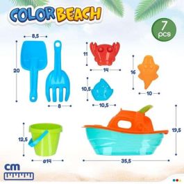 Cubo playa 14 cm con yate 36 cm, pala, rastrillo y 3 moldes en red Cubo playa 14 cm con yate 36 cm, pala, rastrillo y 3 moldes en red