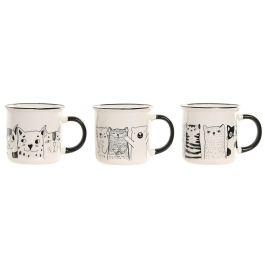 DKD Home Decor Taza Mug Scandi de Porcelana 340ml Blanco Negro Apto Microondas y Lavavajillas (Pack 12 Unidades)