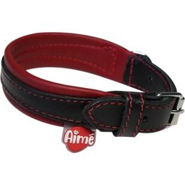 Aime Collar YAGO para Perros Pequeños, Cuero Negro y Rojo Suave y Ajustable, 27-35 cm, Talla S