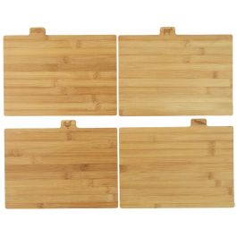 Cook Concept Juego de 4 Tablas de Cortar de Bambú con Pictogramas de Carne, Pescado, Ave y Verdura y Soporte Metálico