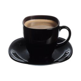 Luminarc Carine Negro Caja 6 Tazas con Plato Vidrio Templado Extra Resistente 22 cL Negro Apto Microondas y Lavavajillas