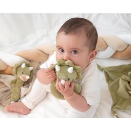 KioKids Sonajero Peluche Dinosaurio Verde para Bebés +0 Meses. Juguete Suave de Poliéster para Estimulación Sensorial y Coordinación