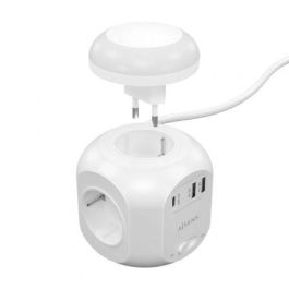 Aisens Regleta de Enchufes Sobremesa con 4 Tomas, USB-C 20W PD3.0, 2 USB-A 18W QC3.0, Luz Nocturna, 1.8m, Blanco