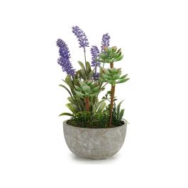 Planta Artificial Lavanda Maceta Cemento Med Ibergarden 23x31x16 cm - Gris, Verde, Morado (8 Unidades)