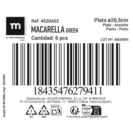 Plato Macarella Green 26,5 cm - Inde (12 Unidades) Plato Macarella Green 26,5 cm - Inde (12 Unidades)