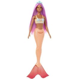 Barbie HRR05 Muñeca Sirena Rosa con Pelo Rosa, Aleta Naranja y Diadema