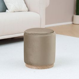 Puff con almacenamiento y bandeja Velvet Beige VERSA 42x35 cm Puff con almacenamiento y bandeja Velvet Beige VERSA 42x35 cm