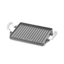 Vaello Plancha de hierro fundido rectangular 27x21 cm, 2 caras lisa y estriada, apta para fuego