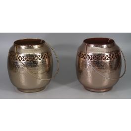 DKD Home Decor Portavela Árabe Cobre Dorado de Aluminio Troquelado 21x21x21 cm Colección Zaatar (Juego 2 Unidades)