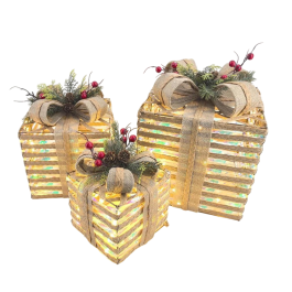 DKD Home Decor Juego de 3 Adornos Decorativos LED de Ratan Alpina para Navidad Natural Multicolor 27x31x27 cm (2 Unidades)