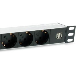 EQUIP 333315 Regleta de Enchufes 1U Horizontal 7 Tomas Schuko 1.8m Cable Negro Plata