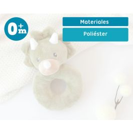 KioKids Sonajero Peluche Dinosaurio Verde para Bebés +0 Meses. Juguete Suave de Poliéster para Estimulación Sensorial y Coordinación
