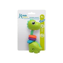 KioKids Mordedor Musical Dinosaurio Multicolor para Bebés con Sonajero, Gira 360º, Plástico Verde, Alivia Dentición +3 Meses