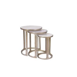 DKD Home Decor Alu antik 23 Mesita Auxiliar, Blanco Gris, Set de 3 Piezas, 45.5 x 56 x 45.5 cm