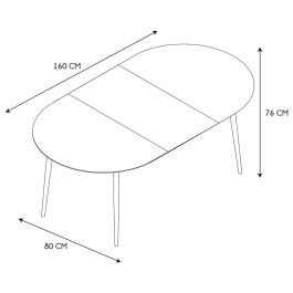 Home Deco Factory Mesa Extensible Oval de Comedor 120/160x80x76 cm, MDF y Hierro, para 4-6 Personas