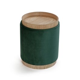 Puff con almacenamiento y bandeja Velvet Verde VERSA 42x35 cm Puff con almacenamiento y bandeja Velvet Verde VERSA 42x35 cm