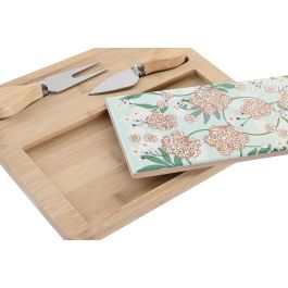 DKD Home Decor Tabla Aperitivo Tradicional Verde Beige Set de 4, Bambú y Gres, Apta Lavavajillas, 20 x 1.2 x 24.5 cm