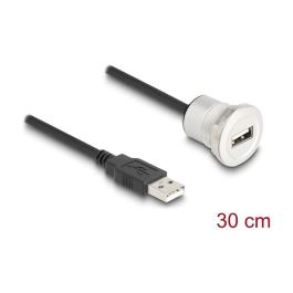 DeLOCK 88181 Cable de extensión USB 2.0 Tipo A Macho a Hembra para Montaje en Panel, 30 cm (0.3 m), Color Negro y Plata