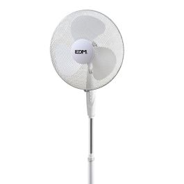 Ventilador de pie con base circular. color blanco. potencia: 45w aspas: ø40cm altura regulable 110-130cm edm