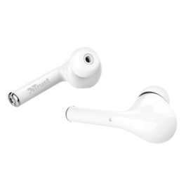Trust Auricular Inalámbrico Bluetooth Nika con Estuche de Carga, Blanco, 16 Horas de Reproducción, Llamadas y Asistente de Voz