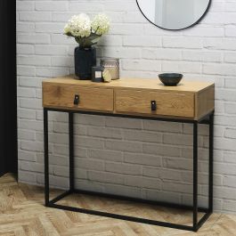 Home Deco Factory Consola de Madera y Metal con 2 Cajones, 100x35x80.5 cm - Colección Industriel