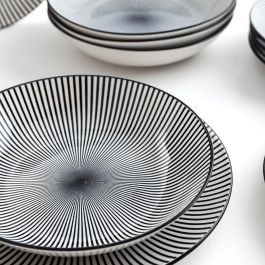 Quid Vajilla Porcelana Miami Decorada 18 Piezas para 6 Personas - Negro, Apto Lavavajillas y Microondas