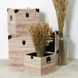 Home Deco Factory Juego de 3 Cajas Cuadradas de Madera Decorativas Rústicas con Asas, Grande 30x30x30 cm, Mediana 25x25x25 cm, Pequeña 20x20x20 cm