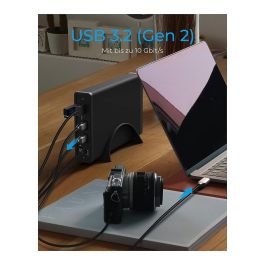 ICY BOX IB-382H-C31 Carcasa Externa HDD/SSD 2.5" / 3.5" USB 3.2 Gen 2 Tipo-C con Hub, SATA III, 10 Gbps, Hot-swap, Negro
