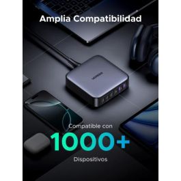 Ugreen Cargador de Escritorio Rápido 200W, 2 USB-A + 4 USB-C, GaN, Negro/Gris