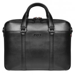PORT Designs Versailles TL Maletín para portátil de 14" (35.6cm) en Cuero Negro con Asa de Transporte y Puerto USB