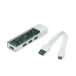 ROLINE Mobiler USB 3.2 Gen 1 Hub, 4fach, Typ A+C Anschlusskabel