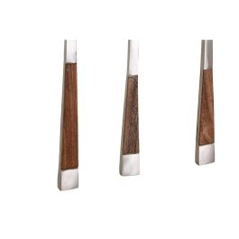DKD Home Decor Cubertería Básicos Acero Inoxidable y Madera Acacia Natural Plateado - Set de 16 Piezas