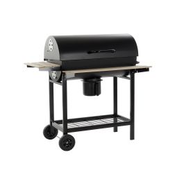 Barbacoa de Carbón con Tapa y Ruedas DKD Home Decor Negro Natural Madera Metal Acero 108 x 71 x 103 cm