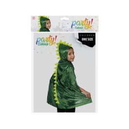 Capa Dinosaurio Verde con Capucha 70x98 cm para Disfraces de T-Rex, Dragón o Animal Prehistórico, Ideal para Carnaval y Cumpleaños
