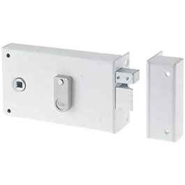 Yale YAH37D Cerradura horizontal de superficie con rodillo, versión derecha, blanco, incluye 2 llaves