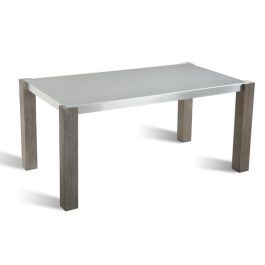 DKD Home Decor Mesa de Comedor Moderna Gris de Cristal Templado, Roble y Aluminio, 92 cm Largo x 162 cm Ancho x 74 cm Alto