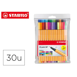 Stabilo Rotulador Point 88 Colores Neón Estuche 25+5 Unidades Punta Fibra Trazo 0.4 mm