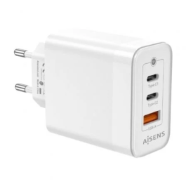 Aisens Cargador GaN 65W, 2xUSB-C PD3.0 QC4.0, 1xUSB-A QC3.0 Blanco para Portátiles y Móviles