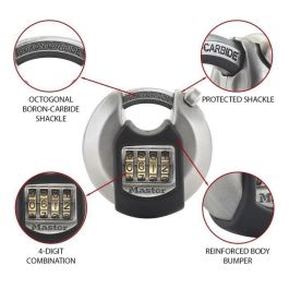 Master Lock Candado de disco de alta seguridad con combinación programable de 4 dígitos, 70mm Acero inoxidable, mango protegido octogonal 10mm boro