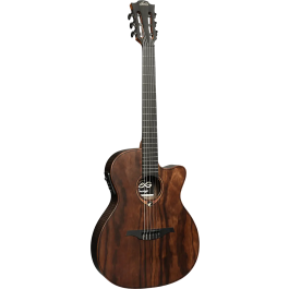 LAG Guitarra Acústica Nylon Auditorium Slim Cutway A/E Natural Satinado Brankowood/Eucalipto Electroacústica Stage-LAG
