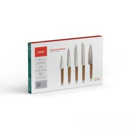 Livoo MEC129 Juego de 5 Cuchillos: Chef, Pan, Cocina, Rebanador y Mondador de Acero Inoxidable con Mango de Haya