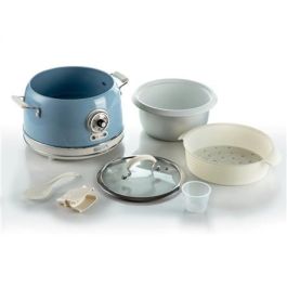 Ariete 2904/05 Olla Arrocera Multifunción 10 Tazas, Cocción Lenta, Mantener Caliente 24h, Vapor, Risotto, Tapa Vidrio, Azul Vintage