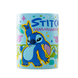 PYRAMID Taza Stitch Disney con funda de peluche de Nylon 440ml de cerámica apta microondas y lavavajillas