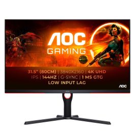 AOC U32G3X Monitor Gaming 32 pulgadas UHD 4K IPS 144Hz 1ms con Adaptive Sync, Altura Regulable, 2 HDMI y 2 DisplayPort, Negro