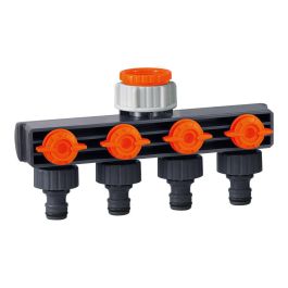 Edm Distribuidor de 4 vías 3/4" para grifo de jardín, polipropileno, anti UV y anti algas, gris/naranja
