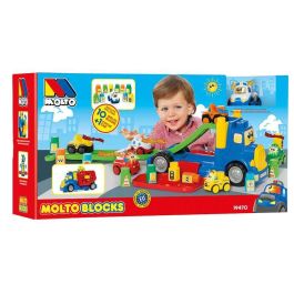 Molto Camión Portacoches 82 cm con 1 Coche y 10 Blocks, Luces y Sonidos, Pilas Incluidas, Plástico para Niños 1+ Años