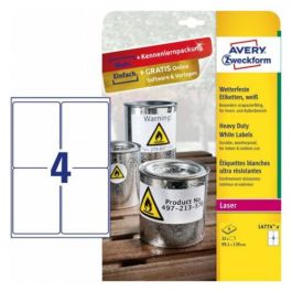 Avery Etiquetas Adhesivas de Poliéster Blanco Resistentes al Agua/Aceite/UV 99,1x139 mm para Impresora Láser - Pack 32 Unidades Precio: 19.49999942. SKU: S8401465