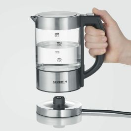 Severin WK 3458 Hervidor de Agua Digital Mini, 0.5L, 1100W, Vidrio y Acero Inoxidable, Negro/Transparente